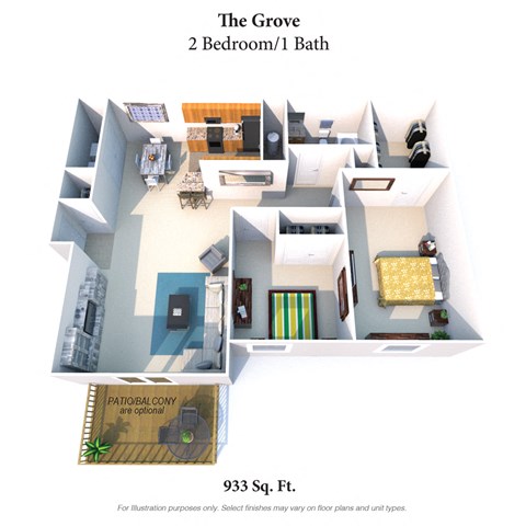 2 bed 1 bath floor plan A at Residences at Northgate Crossing, Ohio, 43235